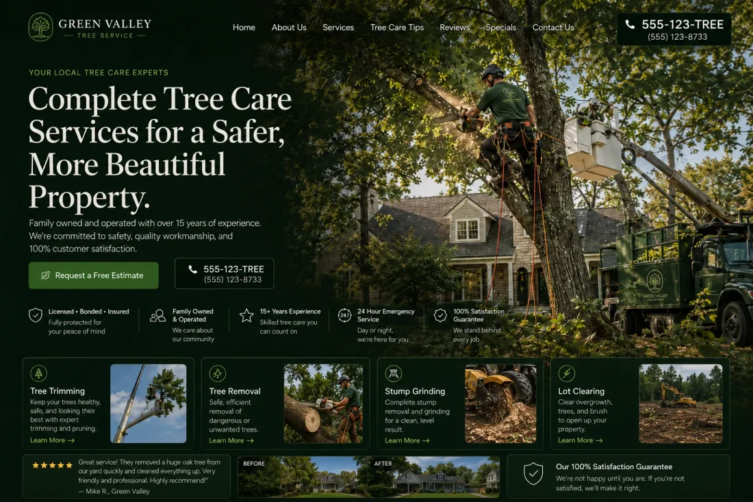 Green Valley Tree Service — old website before working with Mower Design